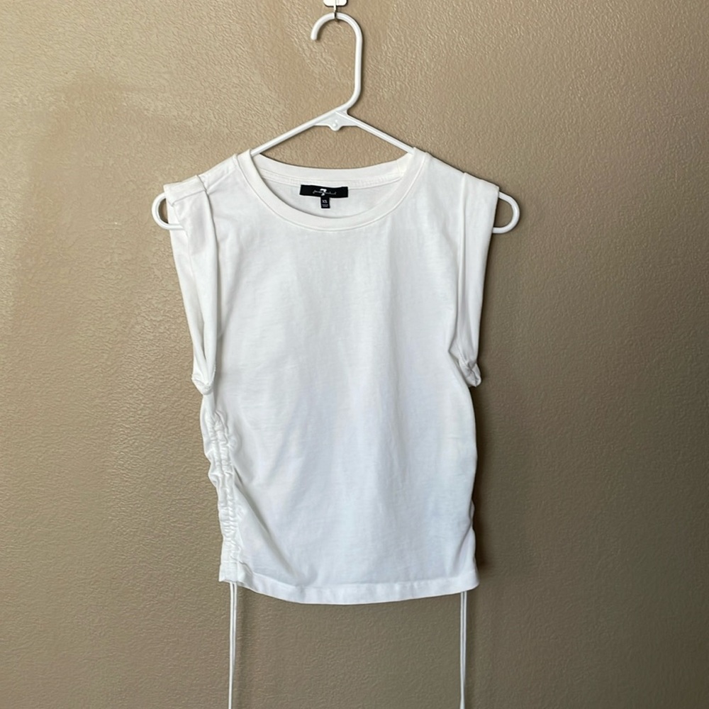 7 For All Mankind White Sleeveless Ruched Side Tank